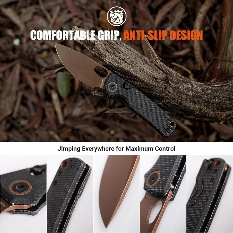 Vosteed Porcupine - EDC Pocket Knife, 2.99’’ 14C28N Steel Rose Gold Blade, Top Liner Lock Micarta Handle - Lightweight Folding knives with Clip for Men & Women Camping Outdoor-A2602 - Image 5